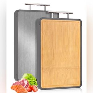 Food Grade Double Sided Pure Titanium& Bamboo Chopping Board with Handle